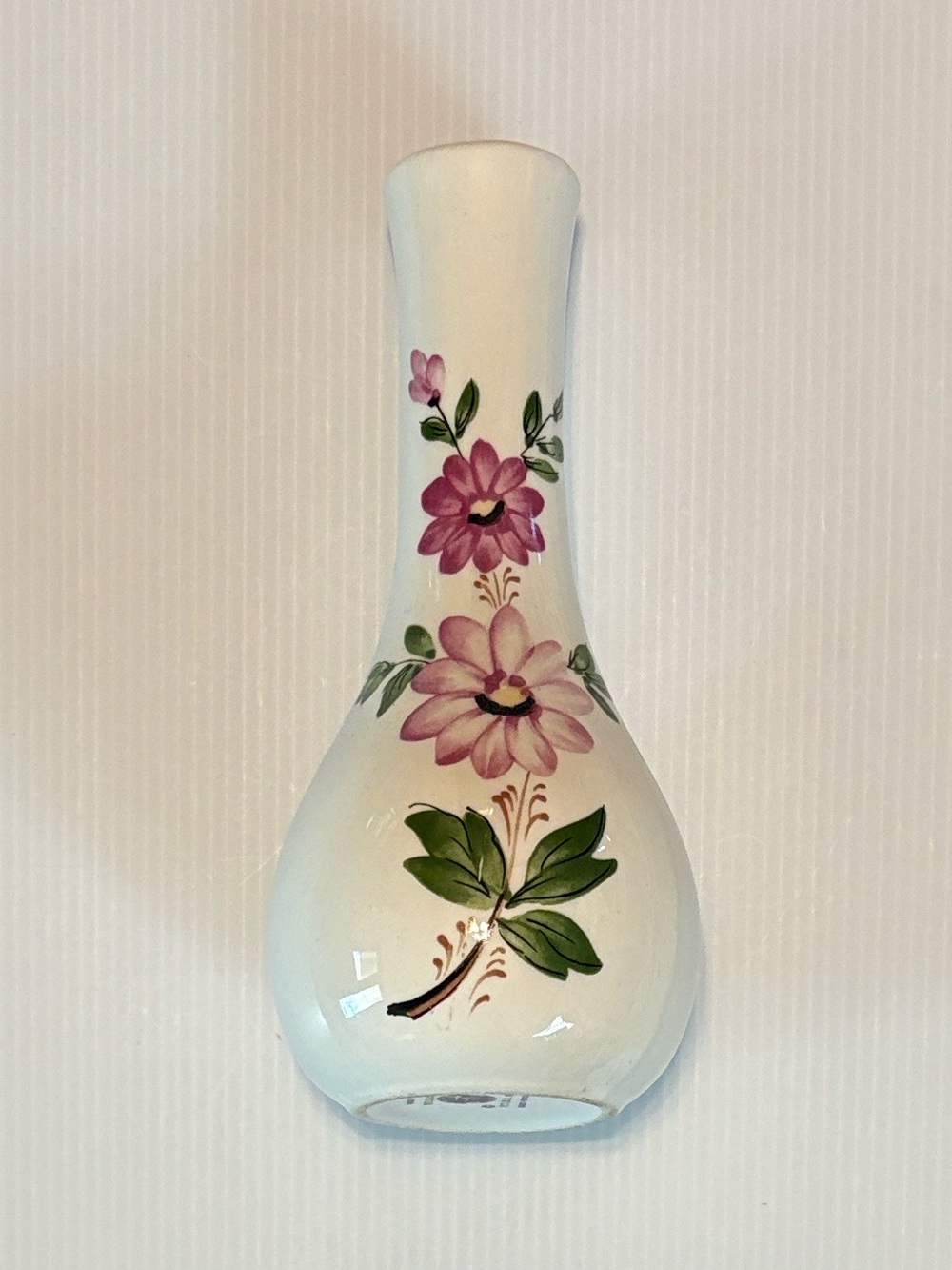 Vintage FTDA 1979 Sado Portugal - Pink Purple Flowers White Floral Vase